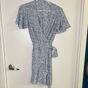 2/$25 - SHEIN Floral Wrap Dress in Blue and White